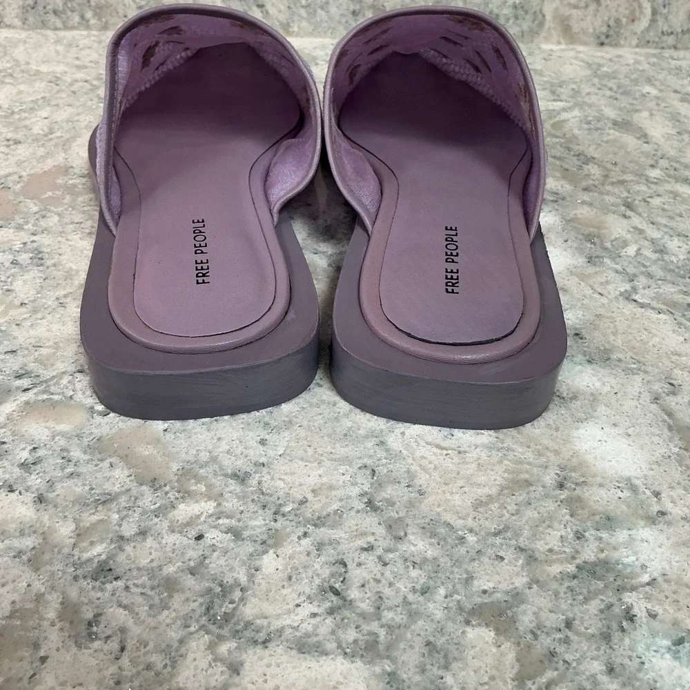 Free People Becky Daisy Mules 8 Purple Mesh Embroidered Floral Pointed Toe Flats